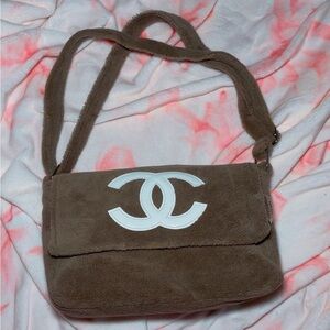 Chanel Brown makeup Bag with White Logo